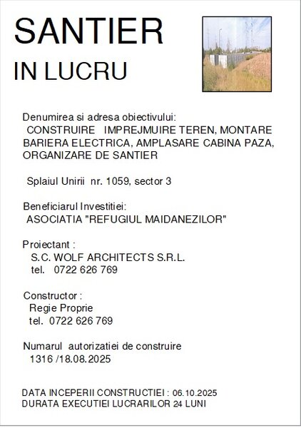 Anunt incepere lucrari de constructii in baza AC 1316/2025.
